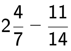 A LaTex expression showing 24 over 7 - 11 over 14