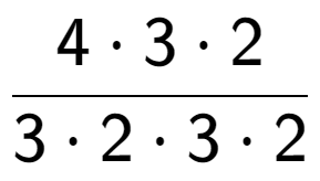 A LaTex expression showing 4 times 3 times 2 over 3 times 2 times 3 times 2