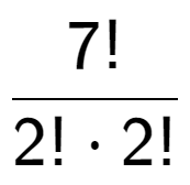 A LaTex expression showing 7! over 2! times 2!