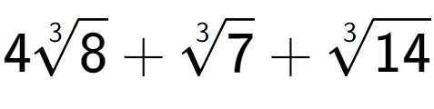 A LaTex expression showing 43-th root of 8 + 3-th root of 7 + 3-th root of 14