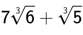 A LaTex expression showing 73-th root of 6 + 3-th root of 5