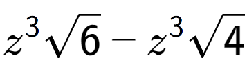 A LaTex expression showing {z} to the power of 3 square root of 6 - {z} to the power of 3 square root of 4