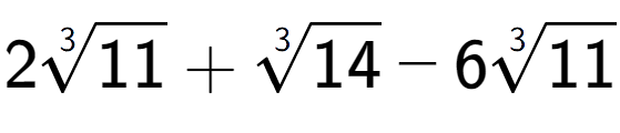 A LaTex expression showing 23-th root of 11 + 3-th root of 14 - 63-th root of 11