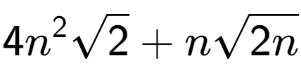 A LaTex expression showing 4{n} to the power of 2 square root of 2 + nsquare root of 2n