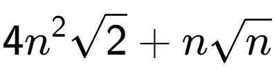 A LaTex expression showing 4{n} to the power of 2 square root of 2 + nsquare root of n