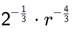 A LaTex expression showing 2 to the power of -1 over 3 times {r} to the power of -4 over 3