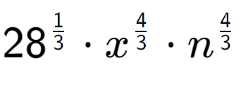 A LaTex expression showing 28 to the power of 1 over 3 times {x} to the power of 4 over 3 times {n} to the power of 4 over 3