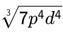 A LaTex expression showing 3-th root of 7{p to the power of 4 {d} to the power of 4 }