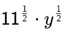 A LaTex expression showing 11 to the power of 1 over 2 times y to the power of 1 over 2