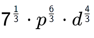 A LaTex expression showing 7 to the power of 1 over 3 times {p} to the power of 6 over 3 times {d} to the power of 4 over 3