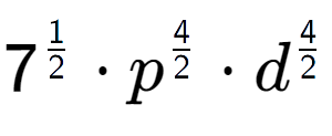 A LaTex expression showing 7 to the power of 1 over 2 times {p} to the power of 4 over 2 times {d} to the power of 4 over 2