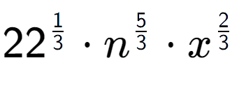 A LaTex expression showing 22 to the power of 1 over 3 times {n} to the power of 5 over 3 times {x} to the power of 2 over 3