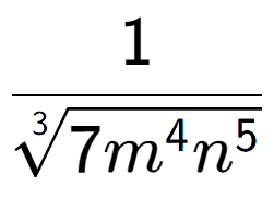 A LaTex expression showing 1 over 3-th root of 7{m to the power of 4{n to the power of 5 }}