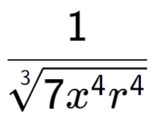 A LaTex expression showing 1 over 3-th root of 7{x to the power of 4{r to the power of 4 }}