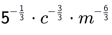 A LaTex expression showing 5 to the power of -1 over 3 times {c} to the power of -3 over 3 times {m} to the power of -6 over 3