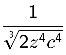 A LaTex expression showing 1 over 3-th root of 2{z to the power of 4{c to the power of 4 }}