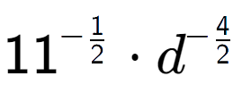 A LaTex expression showing 11 to the power of -1 over 2 times {d} to the power of -4 over 2