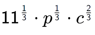 A LaTex expression showing 11 to the power of 1 over 3 times p to the power of 1 over 3 times {c} to the power of 2 over 3