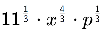 A LaTex expression showing 11 to the power of 1 over 3 times {x} to the power of 4 over 3 times p to the power of 1 over 3