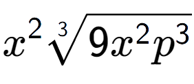 A LaTex expression showing {x} to the power of 2 3-th root of 9{x to the power of 2 {p} to the power of 3 }