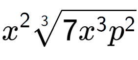 A LaTex expression showing {x} to the power of 2 3-th root of 7{x to the power of 3 {p} to the power of 2 }