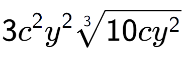 A LaTex expression showing 3{c} to the power of 2 {y} to the power of 2 3-th root of 10c{y to the power of 2 }