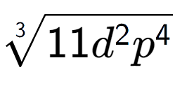 A LaTex expression showing 3-th root of 11{d to the power of 2 {p} to the power of 4 }