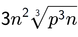 A LaTex expression showing 3{n} to the power of 2 3-th root of {p to the power of 3 n}