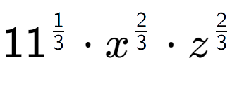 A LaTex expression showing 11 to the power of 1 over 3 times {x} to the power of 2 over 3 times {z} to the power of 2 over 3