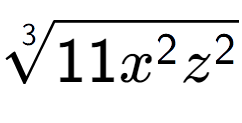 A LaTex expression showing 3-th root of 11{x to the power of 2 {z} to the power of 2 }