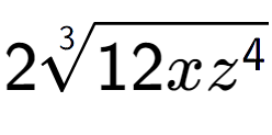 A LaTex expression showing 23-th root of 12x{z to the power of 4 }