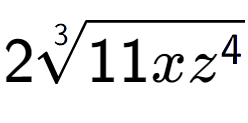 A LaTex expression showing 23-th root of 11x{z to the power of 4 }