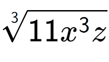 A LaTex expression showing 3-th root of 11{x to the power of 3 z}