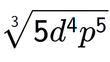 A LaTex expression showing 3-th root of 5{d to the power of 4 {p} to the power of 5 }