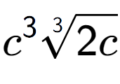 A LaTex expression showing {c} to the power of 3 3-th root of 2c