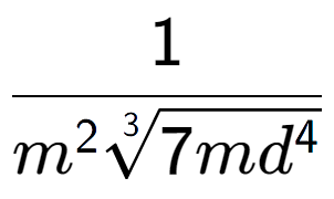 A LaTex expression showing 1 over {m to the power of 2 3-th root of 7m{d to the power of 4 }}