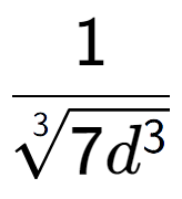 A LaTex expression showing 1 over 3-th root of 7{d to the power of 3 }