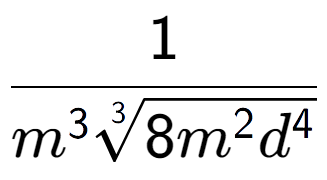 A LaTex expression showing 1 over {m to the power of 3 3-th root of 8{m to the power of 2 {d} to the power of 4 }}