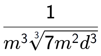 A LaTex expression showing 1 over {m to the power of 3 3-th root of 7{m to the power of 2 {d} to the power of 3 }}