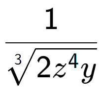 A LaTex expression showing 1 over 3-th root of 2{z to the power of 4y }