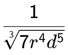 A LaTex expression showing 1 over 3-th root of 7{r to the power of 4{d to the power of 5 }}