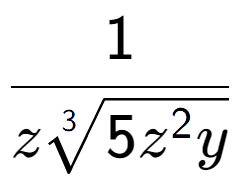 A LaTex expression showing 1 over z3-th root of 5{z to the power of 2y }