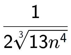 A LaTex expression showing 1 over 23-th root of 13{n to the power of 4 }