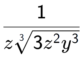 A LaTex expression showing 1 over z3-th root of 3{z to the power of 2{y to the power of 3 }}