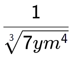 A LaTex expression showing 1 over 3-th root of 7y{m to the power of 4 }