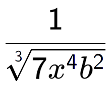 A LaTex expression showing 1 over 3-th root of 7{x to the power of 4{b to the power of 2 }}