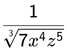 A LaTex expression showing 1 over 3-th root of 7{x to the power of 4{z to the power of 5 }}