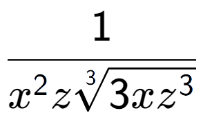 A LaTex expression showing 1 over {x to the power of 2 z3-th root of 3x{z to the power of 3 }}