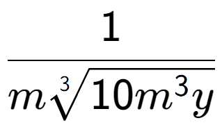 A LaTex expression showing 1 over m3-th root of 10{m to the power of 3y }