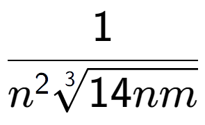 A LaTex expression showing 1 over {n to the power of 2 3-th root of 14nm}